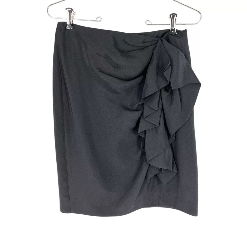 Banana Republic Pencil Skirt Womens Size 00 Black Silk Blend Ruffle Front